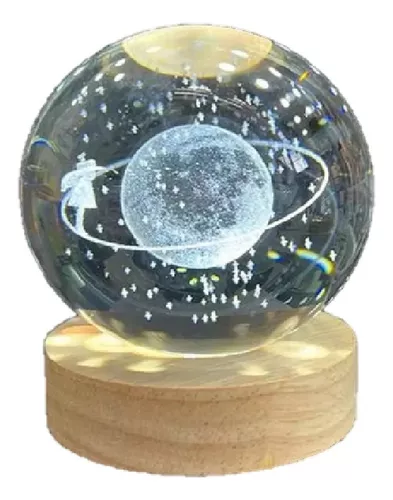 Lámpara de Cristal 3D con Base de Madera y USB