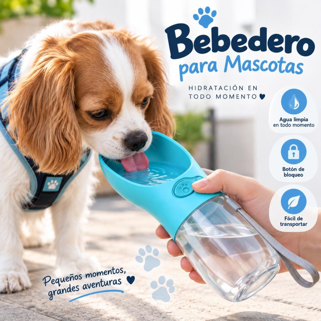Bebedero Portátil para Mascotas con Correa - Azul y Rosa