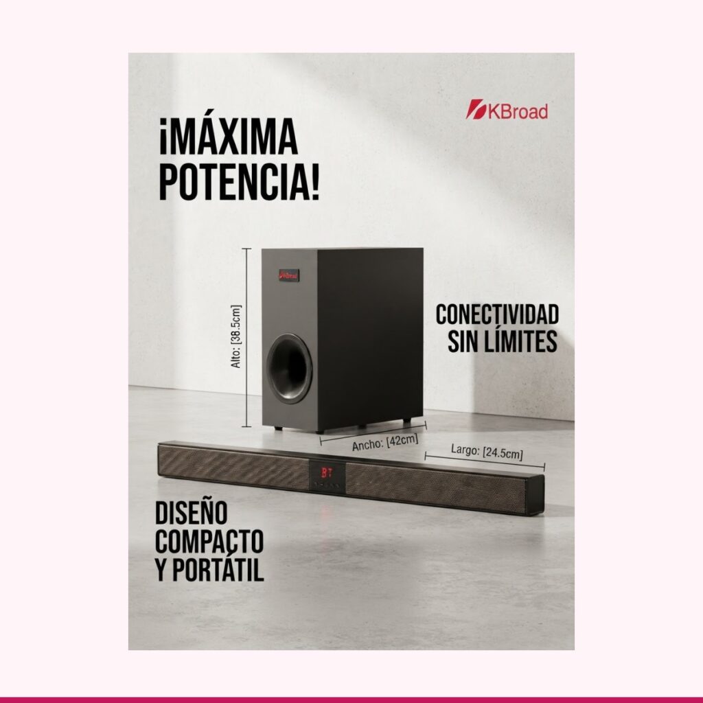 Barra de Sonido KBroad KTS-2035 con Subwoofer y Bluetooth