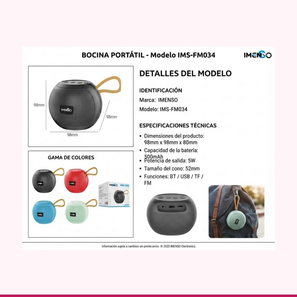 Bocina Bluetooth Portátil IMENSO con Radio FM y USB — vista 5
