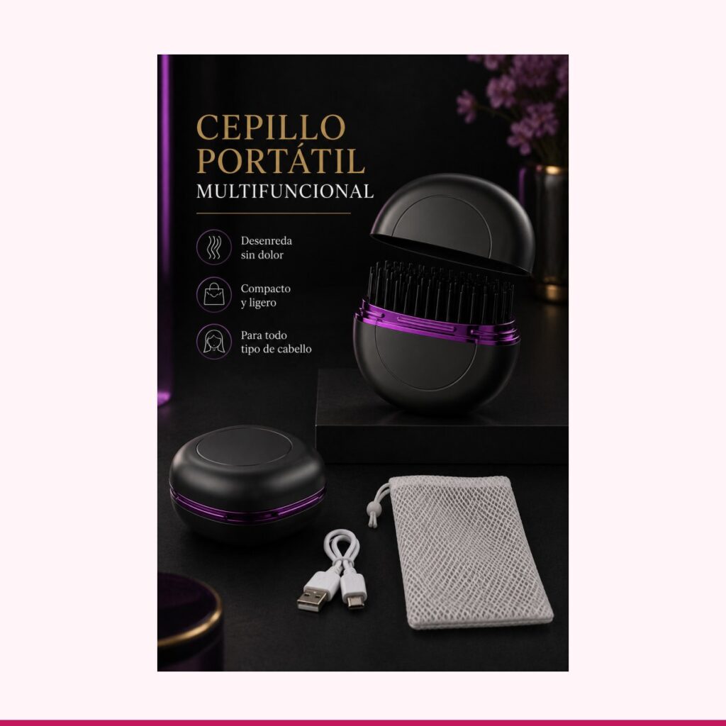 Cepillo Eléctrico Portátil para Cabello Recargable USB