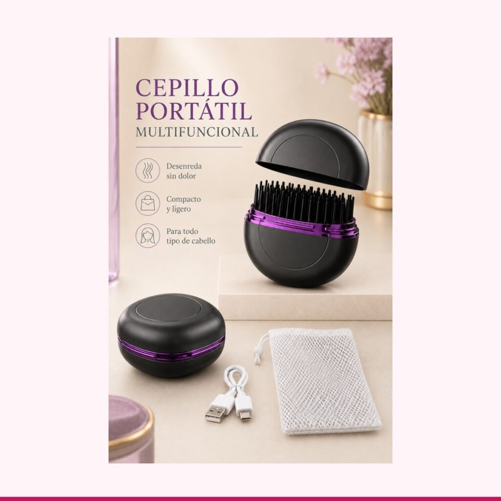 Cepillo Eléctrico Portátil para Cabello Recargable USB