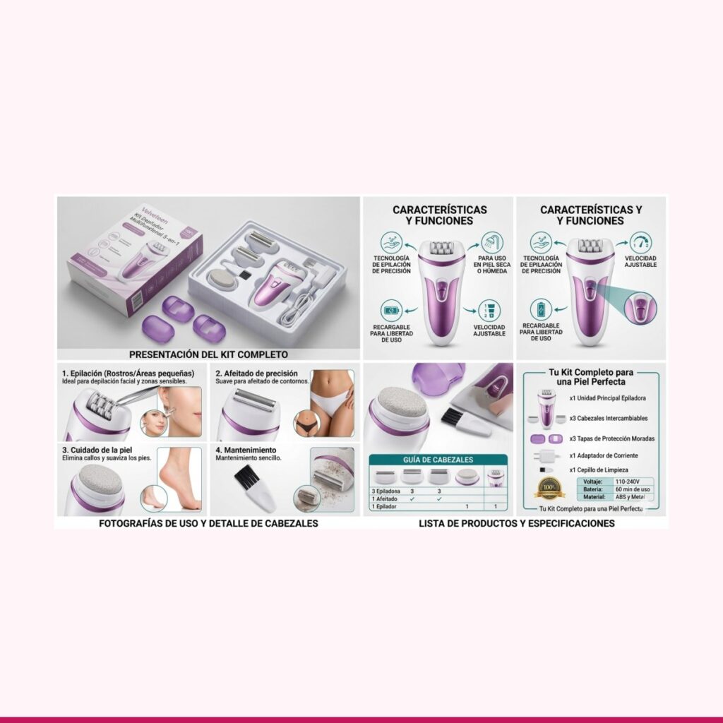 Depiladora Multifuncional 4 en 1 para Mujer, Recargable
