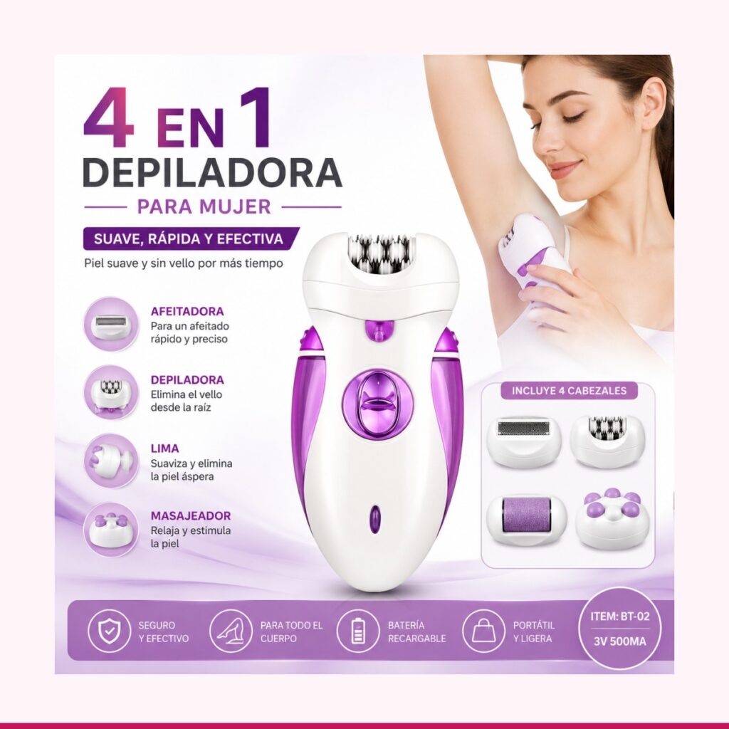 Depiladora Multifuncional 4 en 1 para Mujer, Recargable