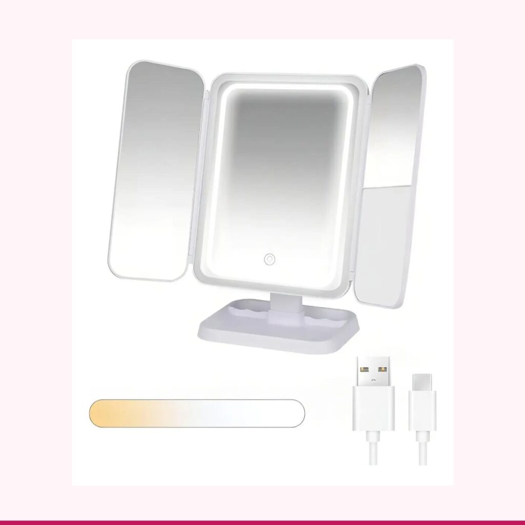 Espejo Triple Touch para Maquillaje con Luz LED y Aumento x2