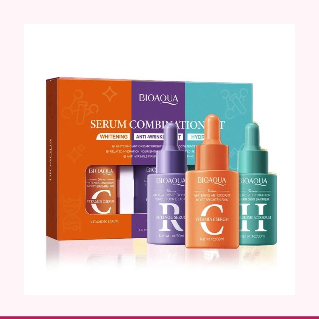 Kit 3 Serums Faciales Bioaqua: Vitamina C, Retinol y Ácido Hialurónico