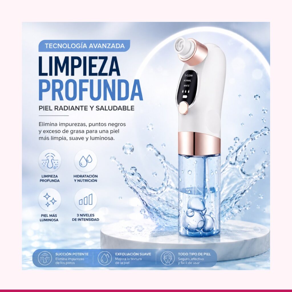 Limpiador Facial de Succión con 6 Cabezales - Limpieza Profunda de Poros
