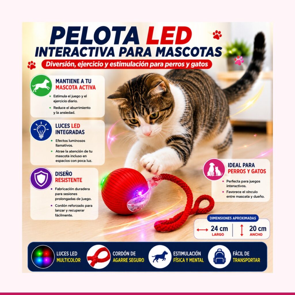 Pelota LED Interactiva para Perros y Gatos con Cuerda