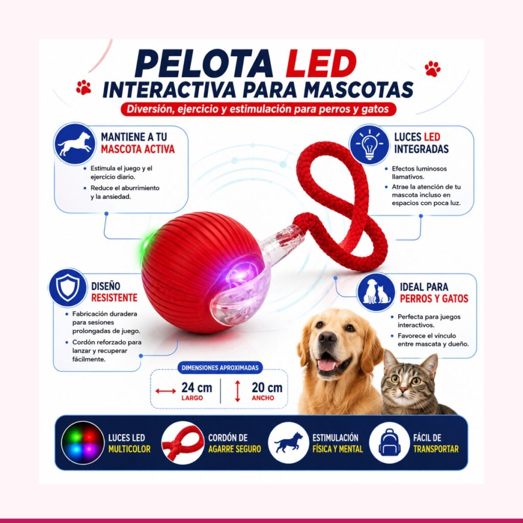 Pelota LED Interactiva para Perros y Gatos con Cuerda
